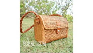 rattan handbag leather strap school bag hand woven full handmade style